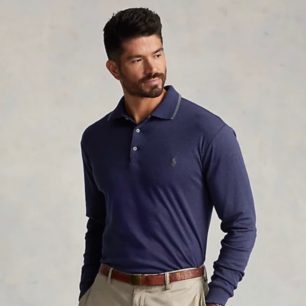 New Polo Ralph Lauren Soft Cotton Long-Sleeve Polo Shirt S Spring Navy heather